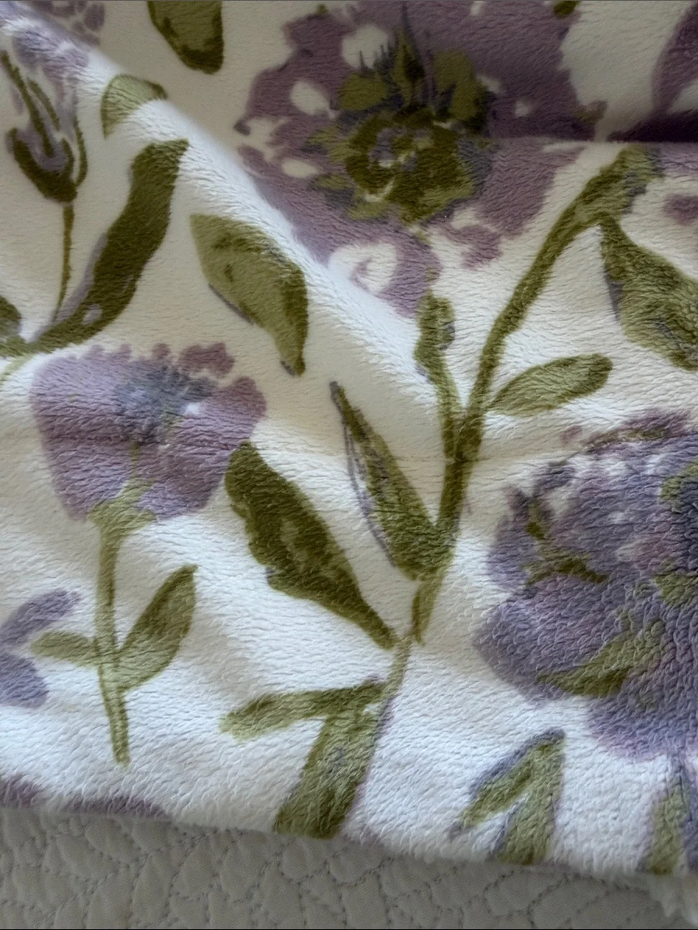Lavender & Green Floral Fleece Lined Throw-Unbranded